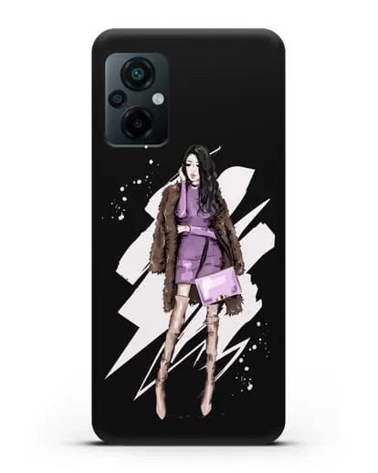 Чехол Девушка брюнетка в шубе силиконовый для Xiaomi Poco M5