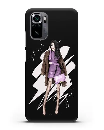 Чехол Девушка брюнетка в шубе силиконовый для Xiaomi Poco M5s