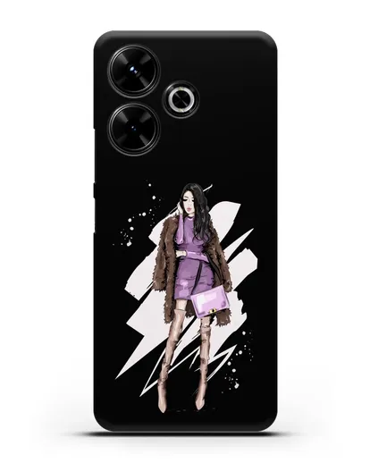 Чехол Девушка брюнетка в шубе силиконовый для Xiaomi Poco M6