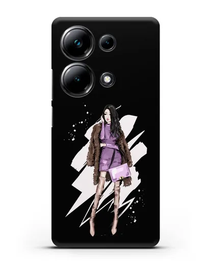 Чехол Девушка брюнетка в шубе силиконовый для Xiaomi Poco M6 Pro