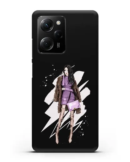 Чехол Девушка брюнетка в шубе силиконовый для Xiaomi Poco X5 Pro