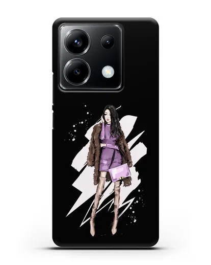 Чехол Девушка брюнетка в шубе силиконовый для Xiaomi Poco X6