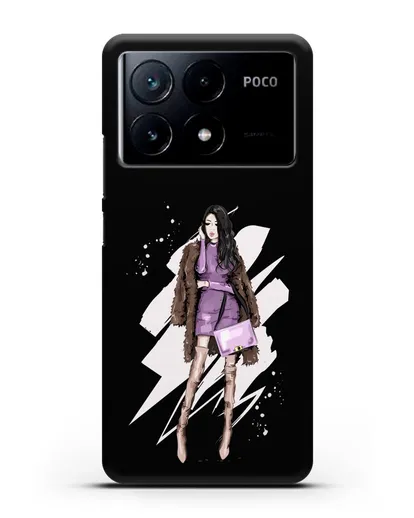 Чехол Девушка брюнетка в шубе силиконовый для Xiaomi Poco X6 Pro