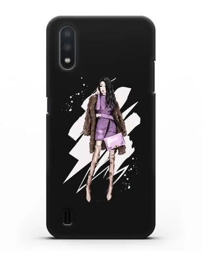 Чехол Девушка брюнетка в шубе силиконовый для Samsung Galaxy A01 [SM-A015F]