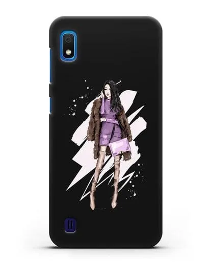 Чехол Девушка брюнетка в шубе силиконовый для Samsung Galaxy A10 [SM-A105F]
