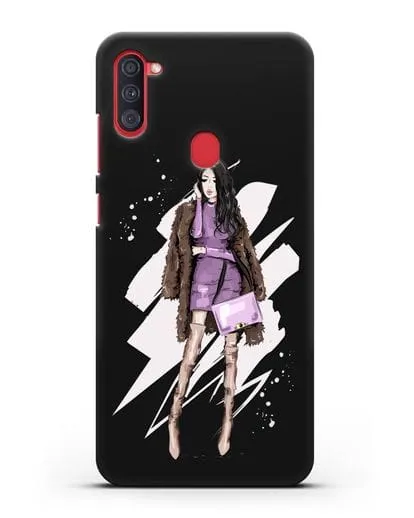 Чехол Девушка брюнетка в шубе силиконовый для Samsung Galaxy A11 [SM-A115F]