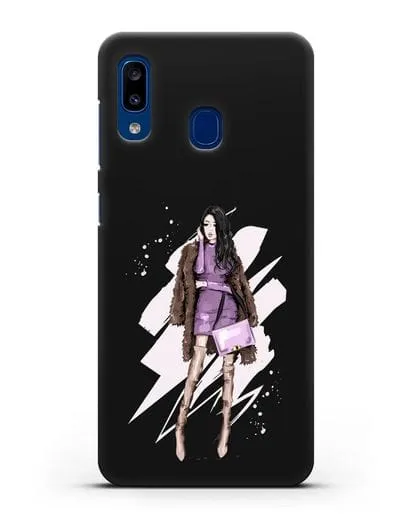 Чехол Девушка брюнетка в шубе силиконовый для Samsung Galaxy A20 [SM-A205FN]
