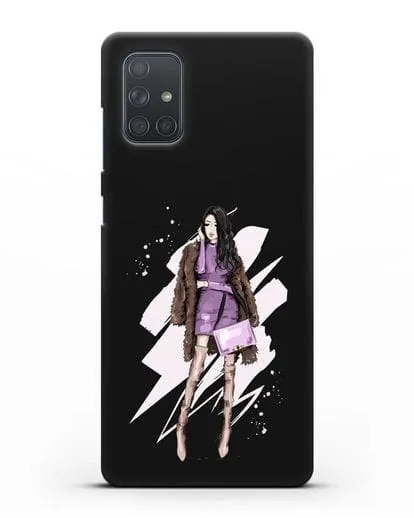 Чехол Девушка брюнетка в шубе силиконовый для Samsung Galaxy A71 [SM-A715F]