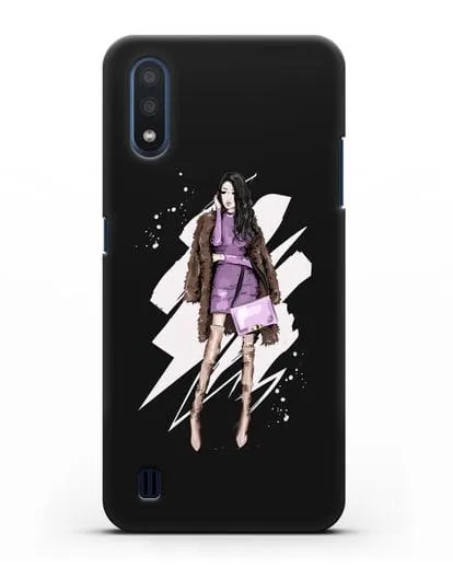 Чехол Девушка брюнетка в шубе силиконовый для Samsung Galaxy M01 [SM-M015F]