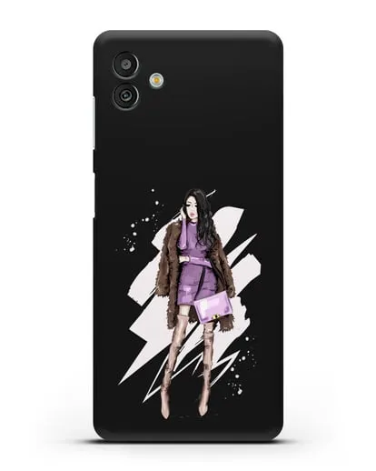 Чехол Девушка брюнетка в шубе силиконовый для Samsung Galaxy M13 [SM-M135]