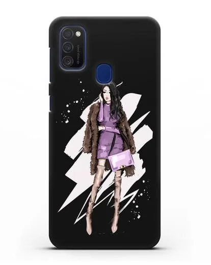 Чехол Девушка брюнетка в шубе силиконовый для Samsung Galaxy M21 [SM-M215F]