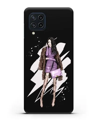 Чехол Девушка брюнетка в шубе силиконовый для Samsung Galaxy M22 [M225F]