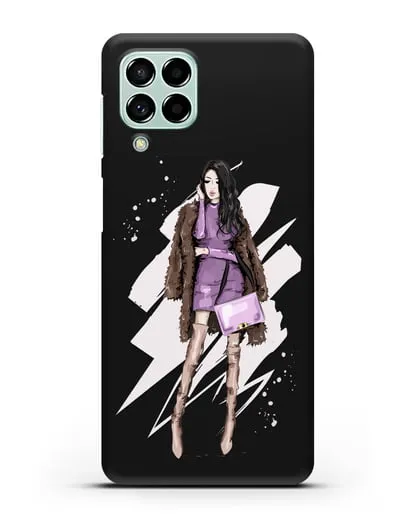 Чехол Девушка брюнетка в шубе силиконовый для Samsung Galaxy M33 [SM-M336]