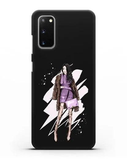 Чехол Девушка брюнетка в шубе силиконовый для Samsung Galaxy S20 [SM-G980F]