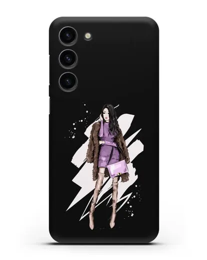 Чехол Девушка брюнетка в шубе силиконовый для Samsung Galaxy S23 Plus [SM-S916]