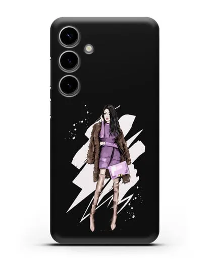 Чехол Девушка брюнетка в шубе силиконовый для Samsung Galaxy S24 Plus