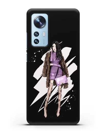 Чехол Девушка брюнетка в шубе силиконовый для Xiaomi 12