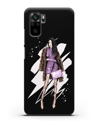 Чехол Девушка брюнетка в шубе силиконовый для Xiaomi Redmi Note 10S
