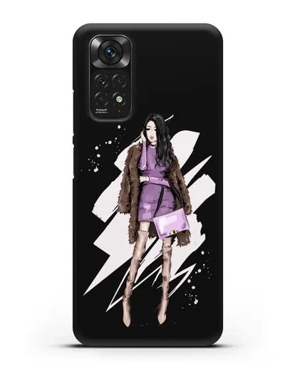 Чехол Девушка брюнетка в шубе силиконовый для Xiaomi Redmi Note 11S