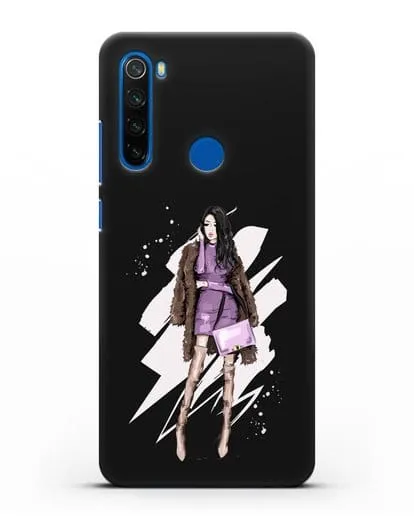 Чехол Девушка брюнетка в шубе силиконовый для Xiaomi Redmi Note 8