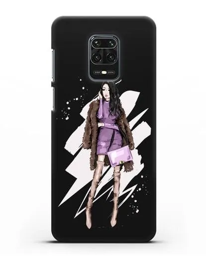 Чехол Девушка брюнетка в шубе силиконовый для Xiaomi Redmi Note 9S