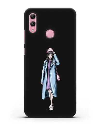 Чехол Девушка брюнетка в голубом пальто силиконовый для Honor 10 Lite