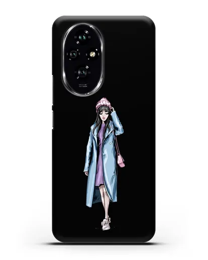 Чехол Девушка брюнетка в голубом пальто силиконовый для Honor 200