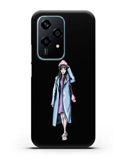 Чехол Девушка брюнетка в голубом пальто силиконовый для Honor 200 Lite
