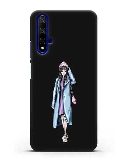 Чехол Девушка брюнетка в голубом пальто силиконовый для Honor 20