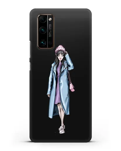 Чехол Девушка брюнетка в голубом пальто силиконовый для Honor 30 Pro