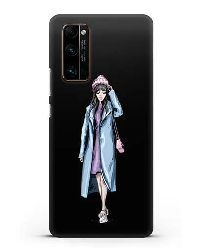 Чехол Девушка брюнетка в голубом пальто силиконовый для Honor 30 Pro Plus