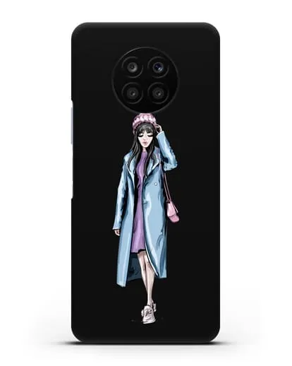 Чехол Девушка брюнетка в голубом пальто силиконовый для Honor 50 lite