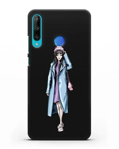 Чехол Девушка брюнетка в голубом пальто силиконовый для Honor 9C
