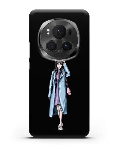 Чехол Девушка брюнетка в голубом пальто силиконовый для Honor Magic 6 Pro