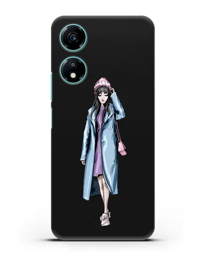 Чехол Девушка брюнетка в голубом пальто силиконовый для Honor X5 Plus