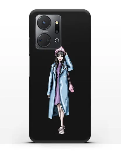Чехол Девушка брюнетка в голубом пальто силиконовый для Honor X7a