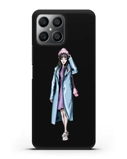 Чехол Девушка брюнетка в голубом пальто силиконовый для Honor X8