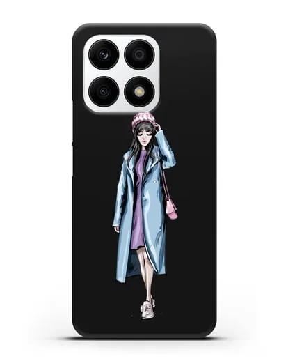 Чехол Девушка брюнетка в голубом пальто силиконовый для Honor X8a