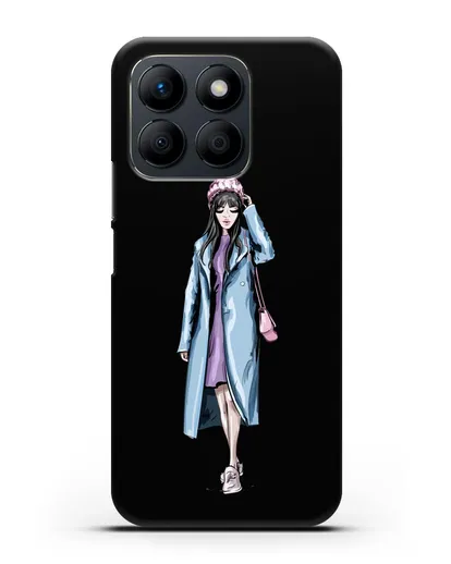 Чехол Девушка брюнетка в голубом пальто силиконовый для Honor X8b