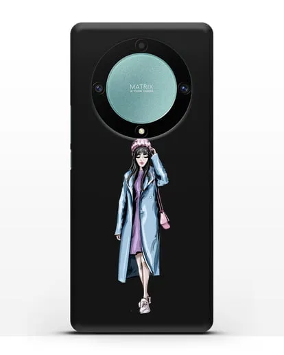 Чехол Девушка брюнетка в голубом пальто силиконовый для Honor X9a