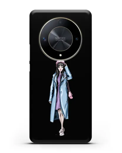 Чехол Девушка брюнетка в голубом пальто силиконовый для Honor X9b