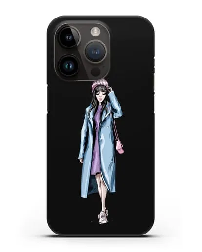 Чехол Девушка брюнетка в голубом пальто силиконовый для iPhone 14 Pro