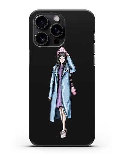 Чехол Девушка брюнетка в голубом пальто силиконовый для iPhone 15 Pro Max