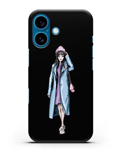 Чехол Девушка брюнетка в голубом пальто силиконовый для iPhone 16