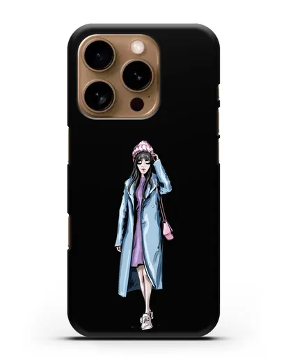 Чехол Девушка брюнетка в голубом пальто силиконовый для iPhone 16 Pro