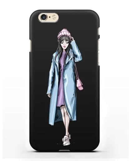Чехол Девушка брюнетка в голубом пальто силиконовый для iPhone 6
