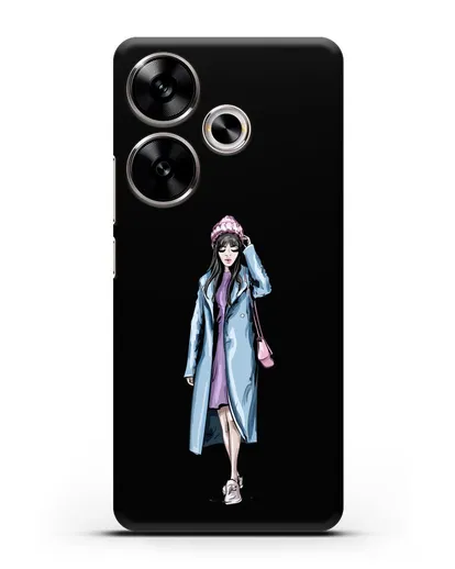 Чехол Девушка брюнетка в голубом пальто силиконовый для Xiaomi Poco F6