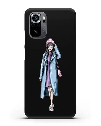 Чехол Девушка брюнетка в голубом пальто силиконовый для Xiaomi Poco M5s