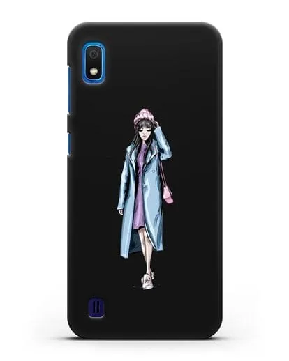 Чехол Девушка брюнетка в голубом пальто силиконовый для Samsung Galaxy A10 [SM-A105F]