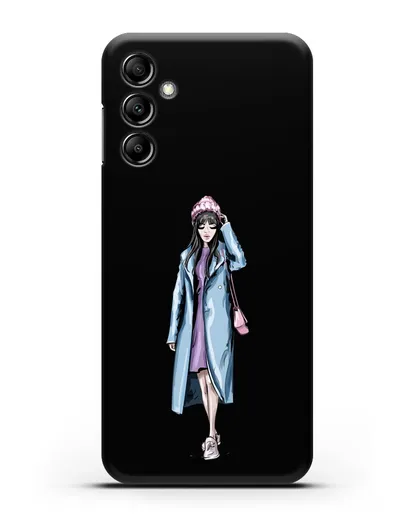 Чехол Девушка брюнетка в голубом пальто силиконовый для Samsung Galaxy A14 [SM-A145]